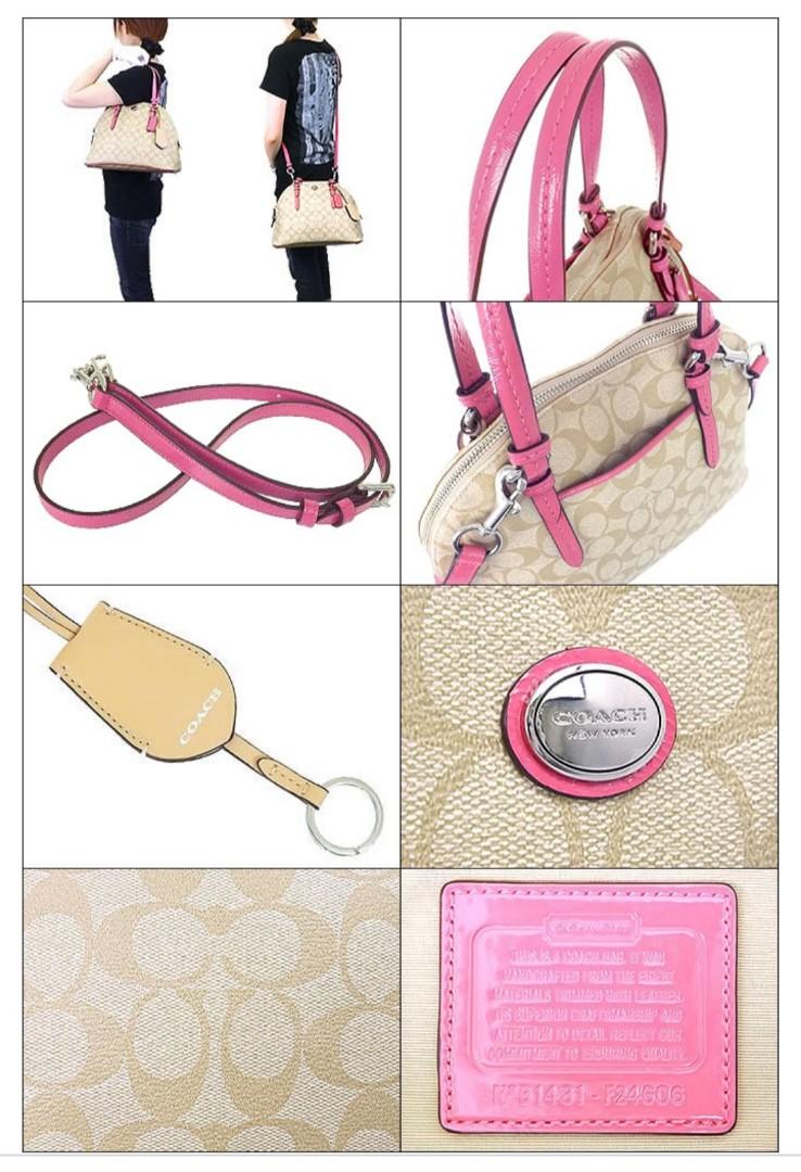 Coach Peyton Cora Dome Strawberry Pink Leather Satchel Shoulder Bag