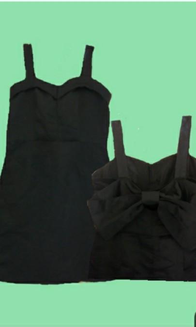 Korean Black Dress With Ribbon At The Back Strap Casual Semi