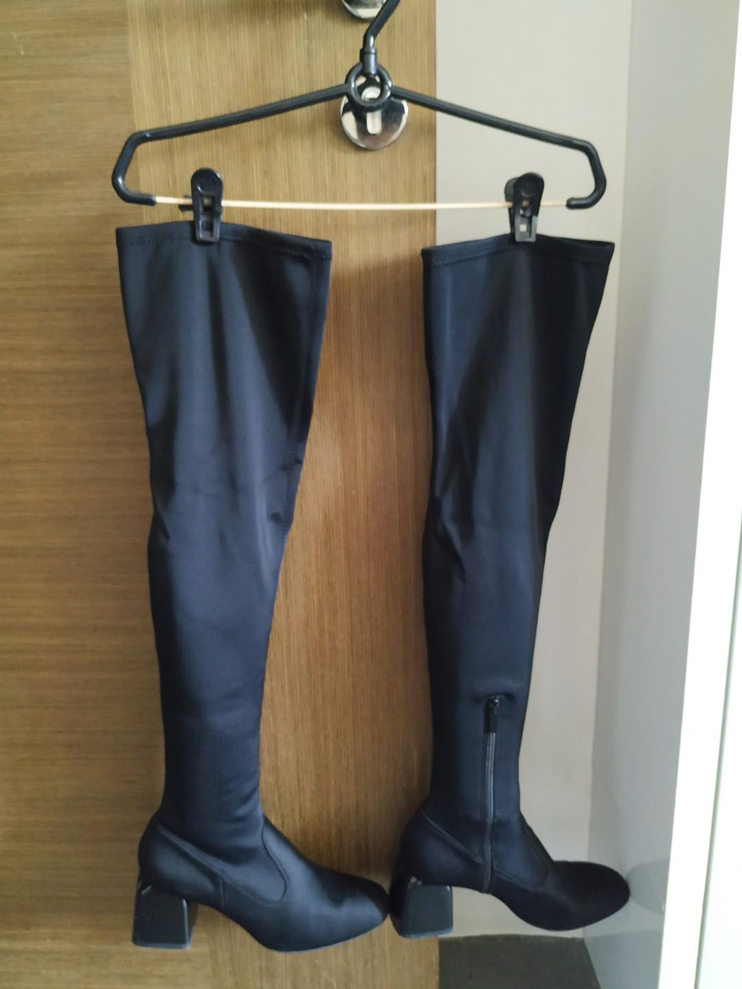 Stradavarius Microfibre Thigh High Winter Black Boots Eu 37 Uk 4