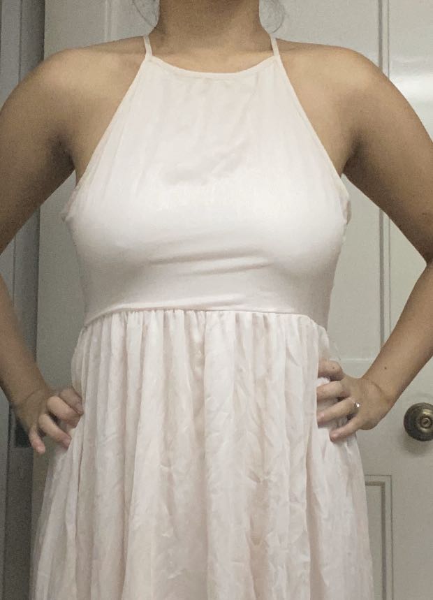 Zalora Long Light Pink / Peach Shimmer Gown Dress, Women's Fashion