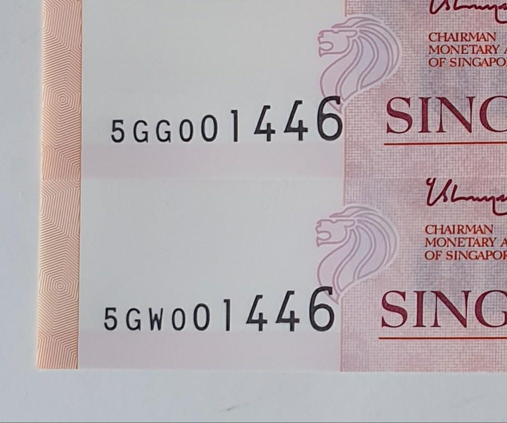 $10 Note (Category: Currency) located in Singapore. Submitted by cai0053 (Listing ID 274773952, Image 2). Description: 001146 Pair of Fancy Identical S/N Singapore $10 Polymer UNC Note..