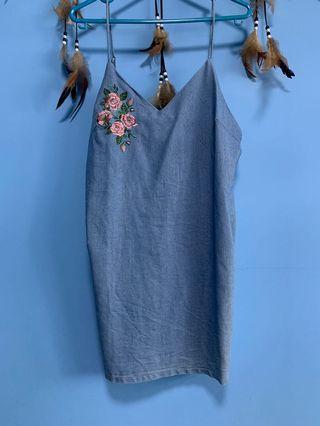 Denim Dress with flower embroidery