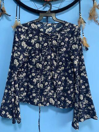 Blue flower top with front tie