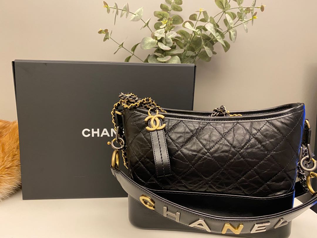 Chanel A93824 B01935 Gabrielle Hobo Medium So Black Black / 94305 Lambskin Shoulder Bags Bkhw