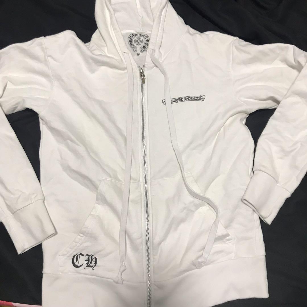 Chrome hearts white zip up hoodie Clearance