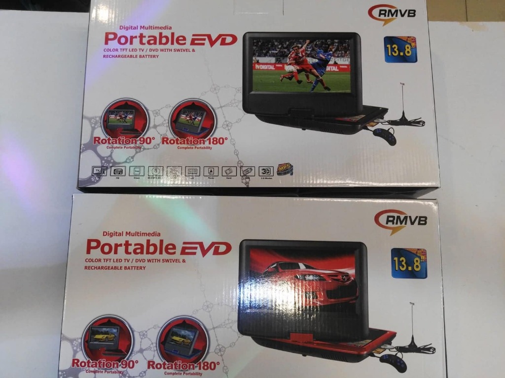 Portable DVD Player CD TV Multimedia 270 Degree TFT LED Rechargeable Battery USB SD Game Radio