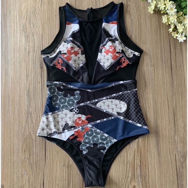 One piece swimsuit mesh swimwear onepiece korean swimsuit pushup, Women
