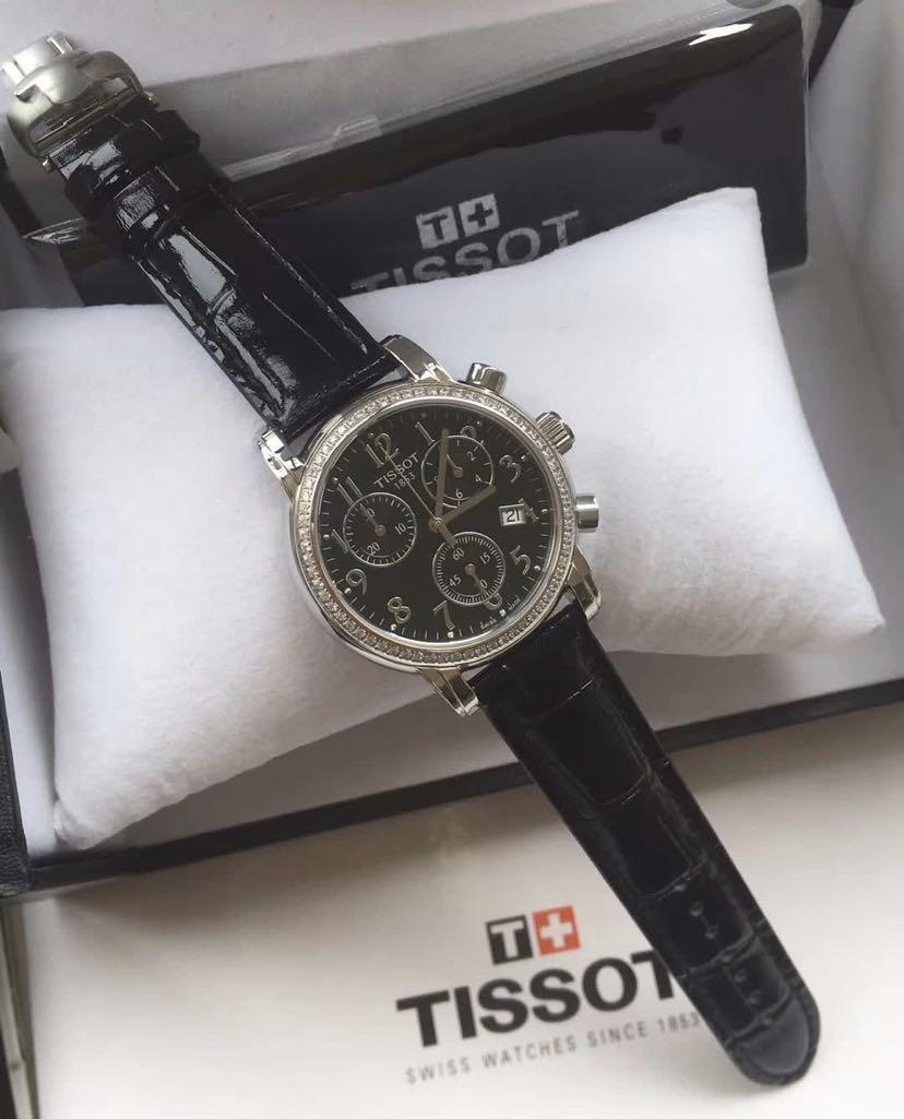 Tissot Dressport Chronograph Black Leather Ladies Watch T050
