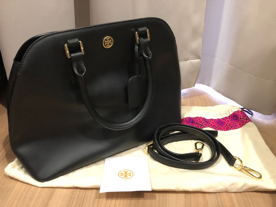 NWT Authentic Tory Burch Robinson Open Dome Saffiano Leather Satchel~Black  $550