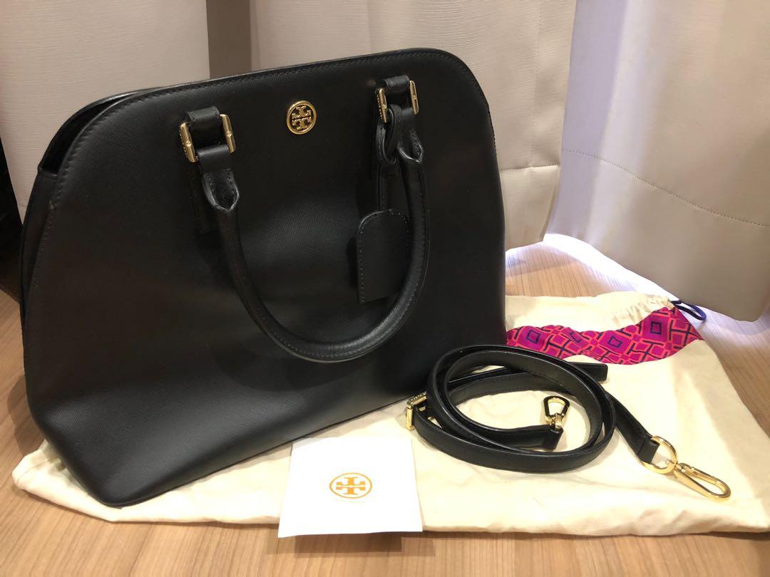Tory Burch Robinson Open Dome Satchel (black), Luxury, Bags & Wallets on  Carousell