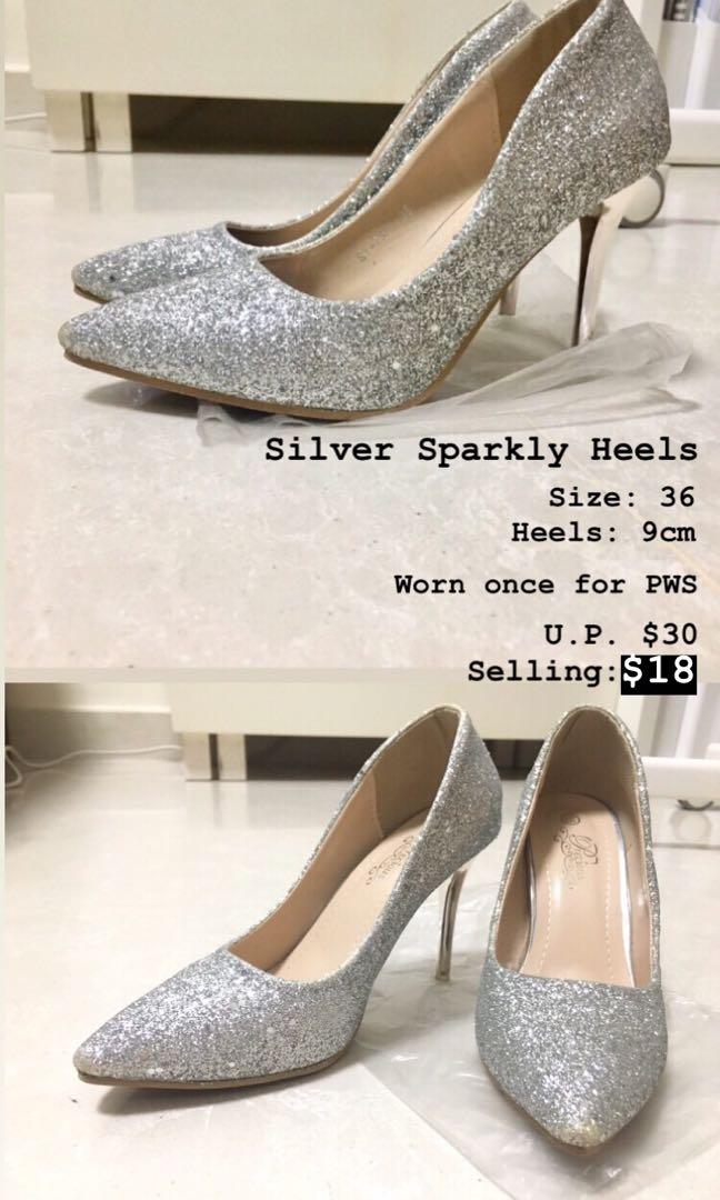 silver sparkly court shoes