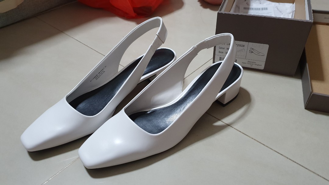 SQUARE TOE SLINGBACK PUMPS IN WHITE GLOSSY CALFSKIN main image 0