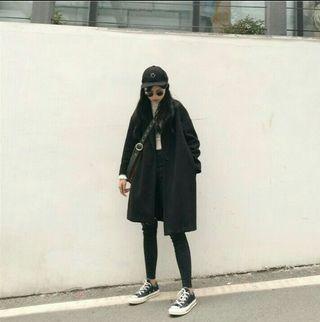 韓版黑色保暖大衣