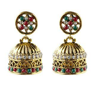 Anting Giwang Gaya Etnik Vintage dengan Berlian Imitasi Warna Gold