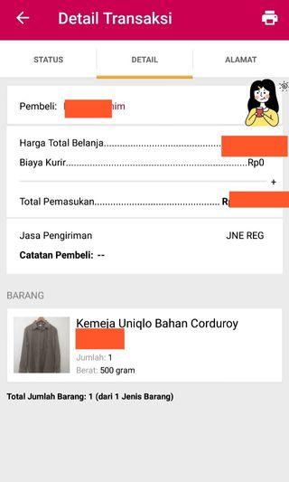 Bukti Transaksi via BukaLapak Kemeja Uniqlo