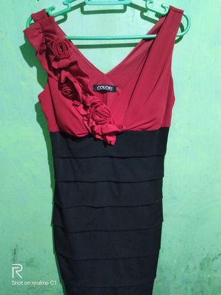 Mini Dress maroon hitam