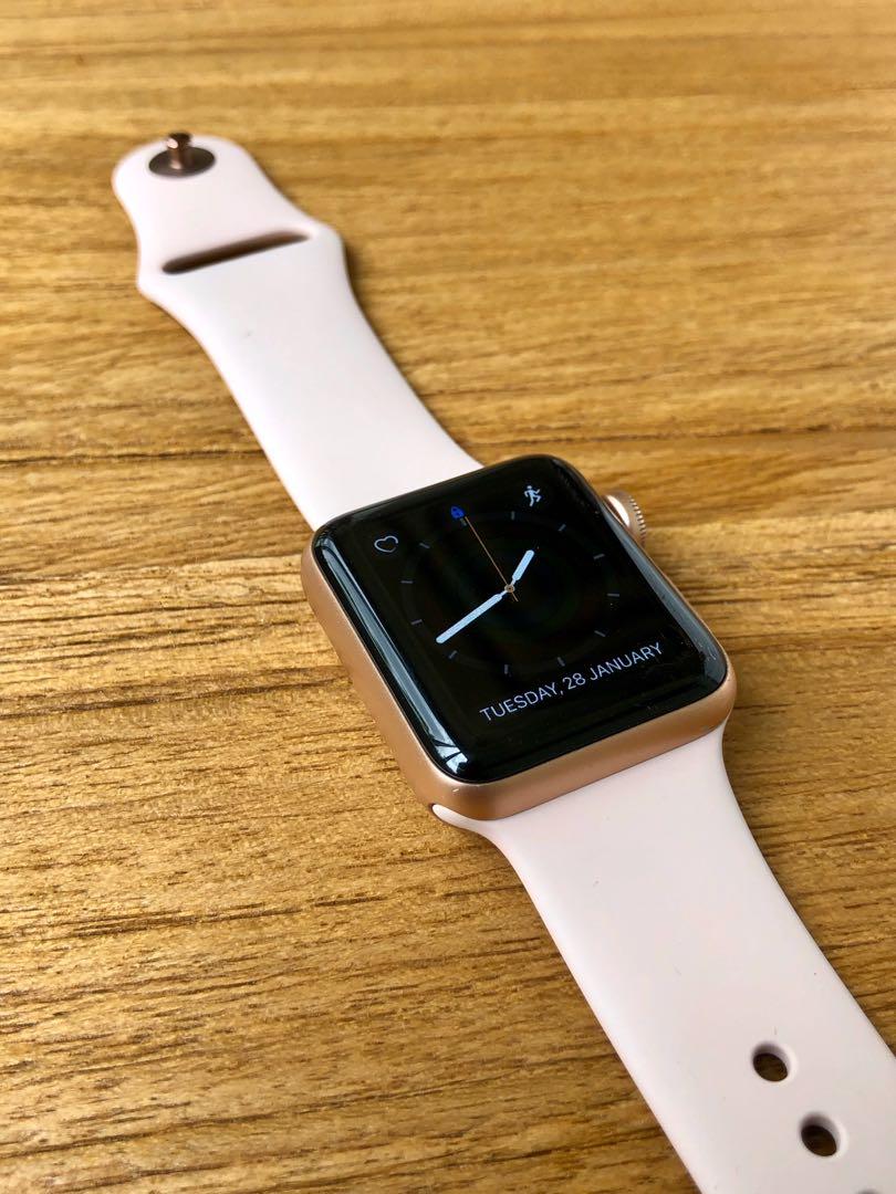 Apple watch series 3 gps 38mm gold aluminum case with pink sand sport band hot sale