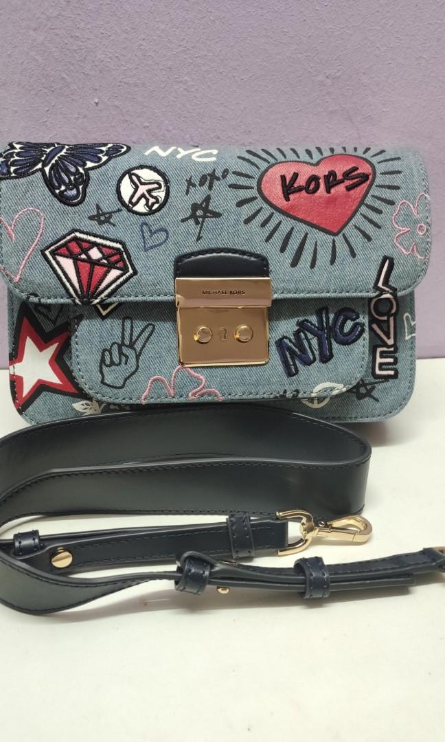 Michael kors sloan editor store embroidered denim shoulder bag