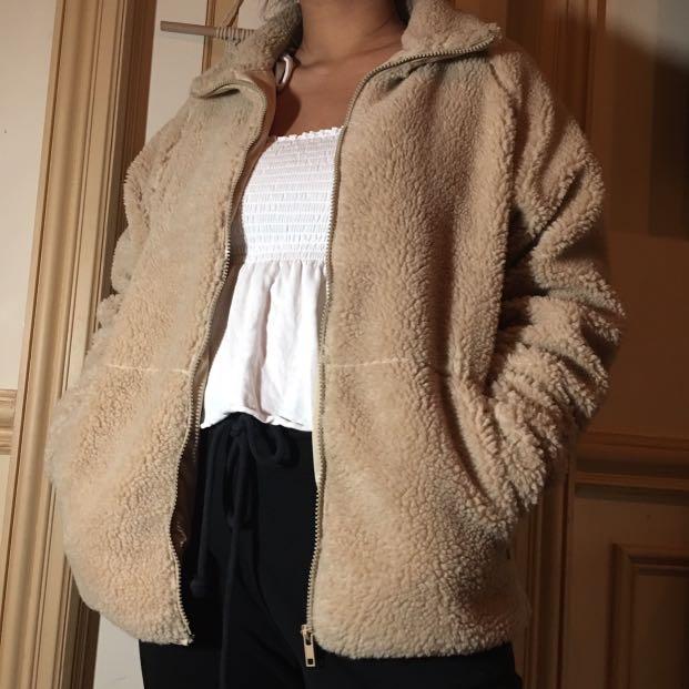 bnwt brandy melville willow shearling teddy bear brown jacket