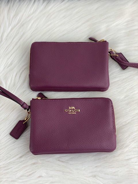 Coach Double Corner Zip Wristlet in Dark Berry Luxury Bags Wallets on Carousell