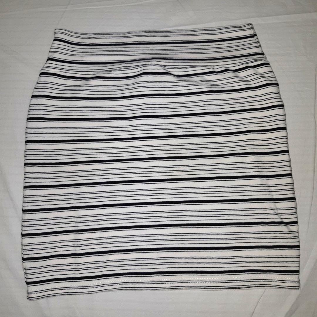 black and white striped bodycon skirt