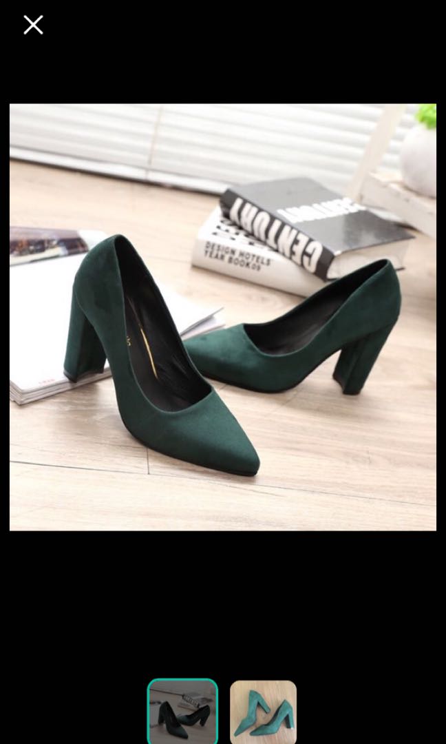 dark green chunky heels