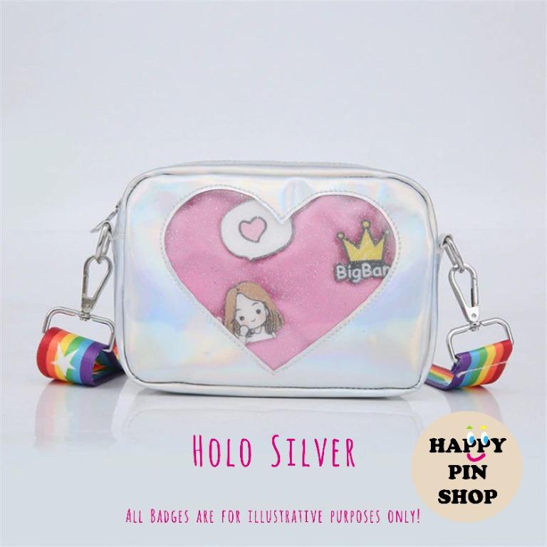 Ita Bag Rainbow strap crossbody sling bag for enamel pin badge brooch anime fandom merch Two colours Purple Silver