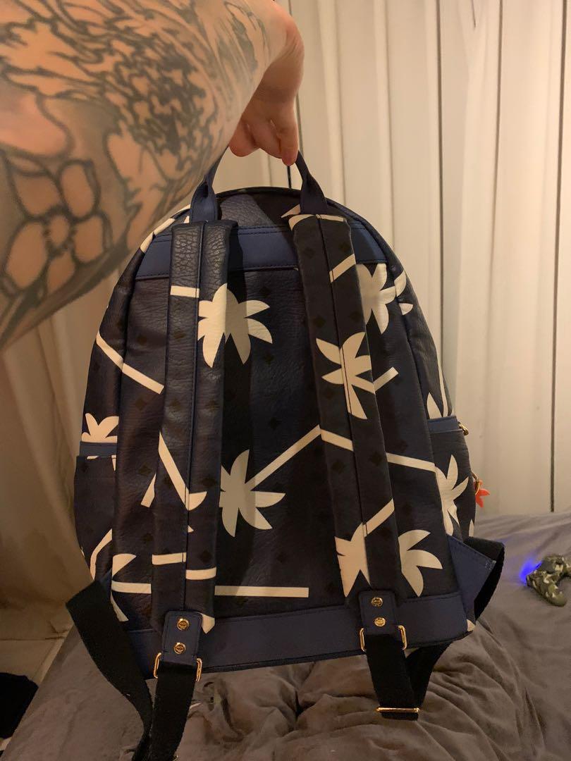 MCM Medium Palm Tree Visetos Coated Canvas Backpack Blue