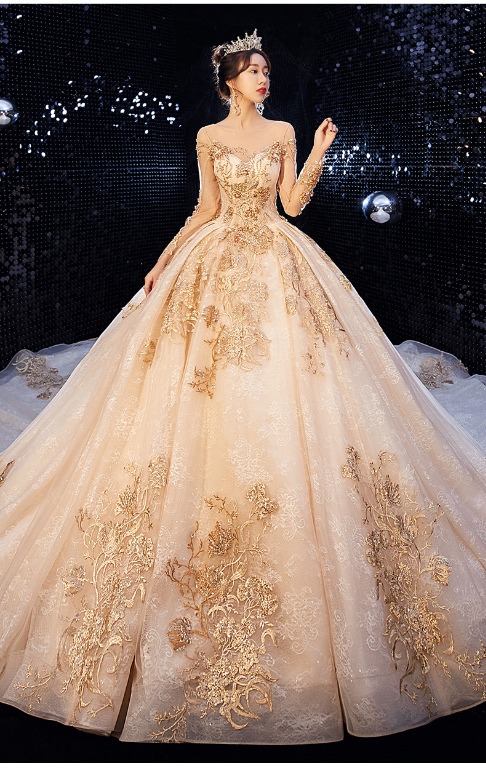 Cream and shop gold wedding dress