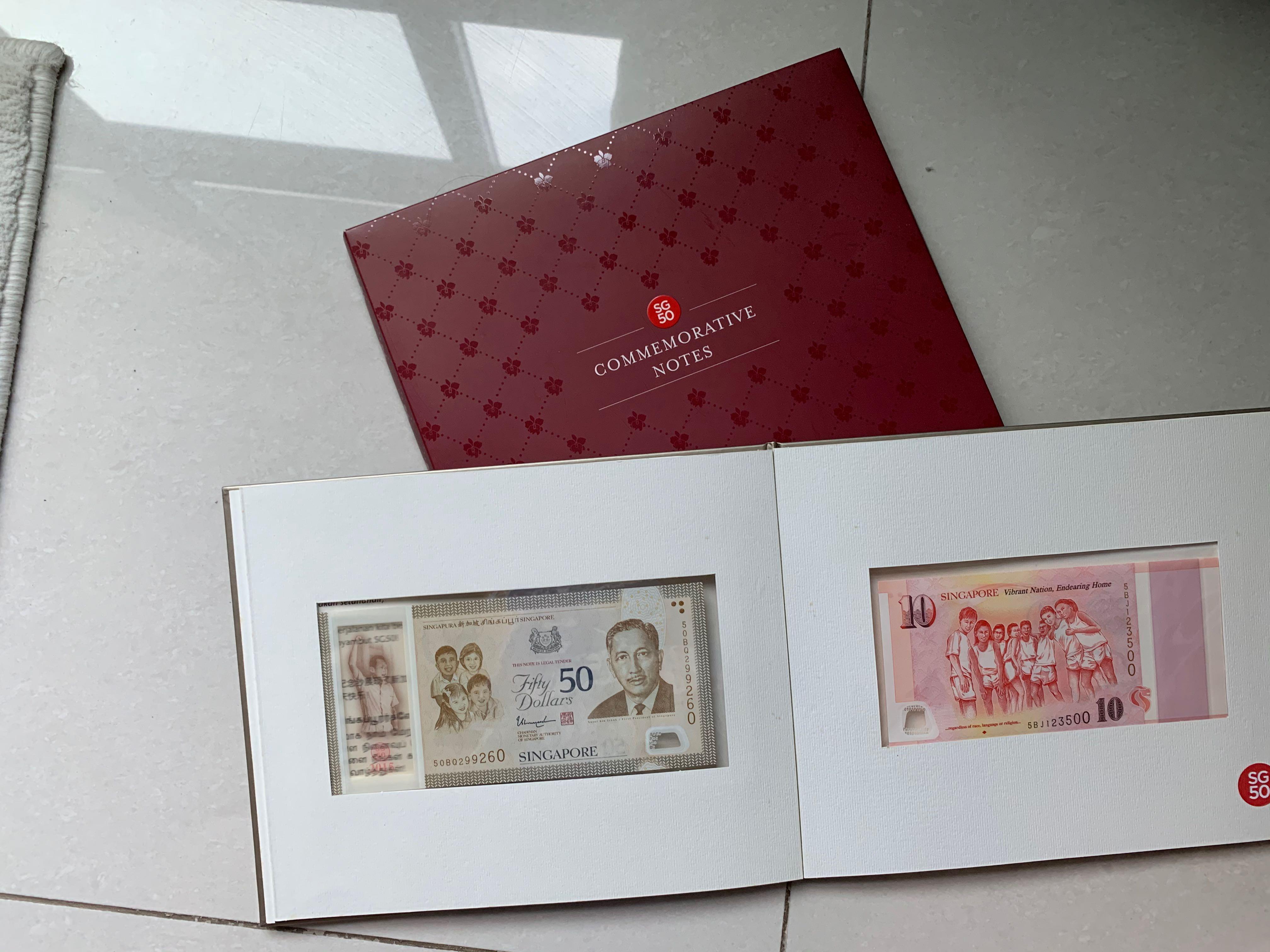 SG50 Commorative notes (Category: Currency) located in Singapore. Submitted by felixwee (Listing ID 274969824, Image 1). Description: Self collection at telok blangah mrt. Weekdays collection after 6pm. Weekend please msg me for collection time..