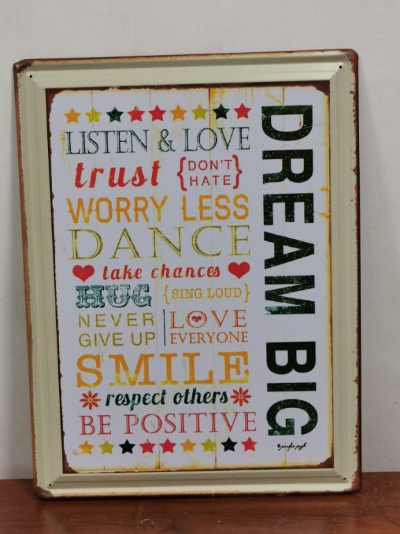 Vintage looking poster on metal sheet poster- DREAM BIG, Furniture ...