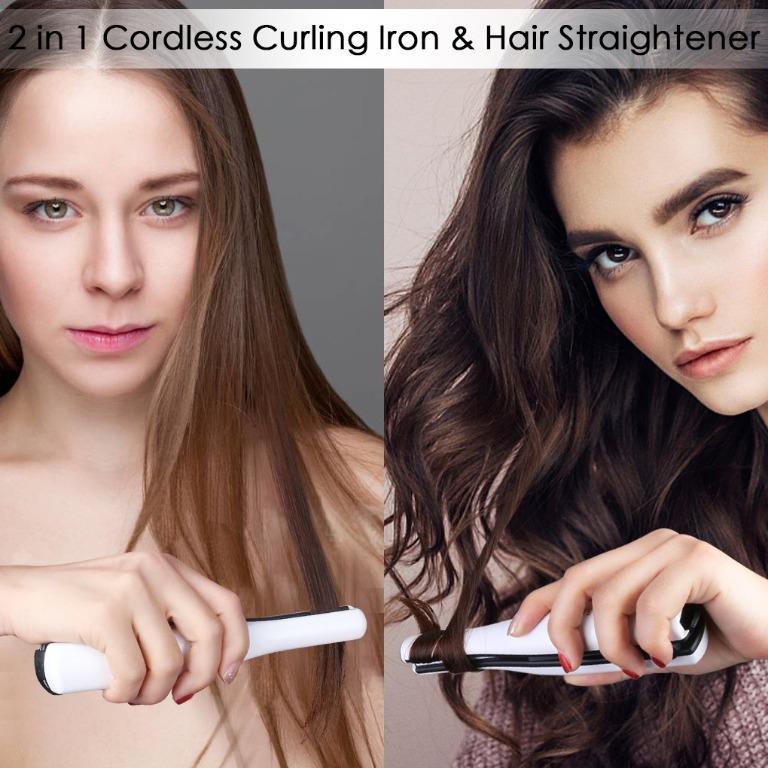 4212 Gospire Mini Portable Hair Straightener Curling Iron 2 in 1 Professional Cordless straighteners with Ceramic Plates USB Port Charging Dual Voltage Travel Iron For Short Thin Hair White Beauty