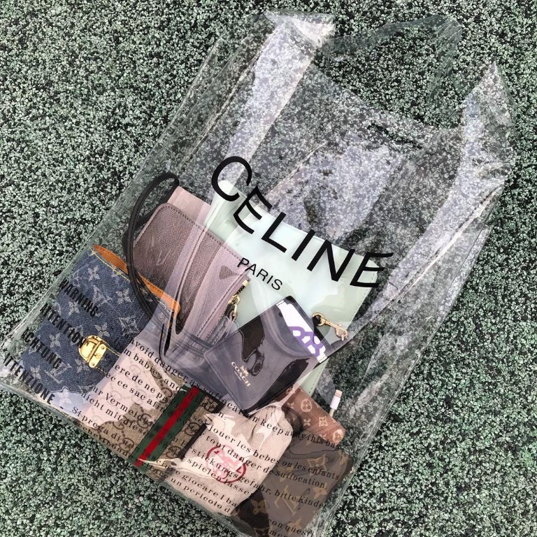 Celine Transparent Plastic Bag with Zip Pouch Clutch Celine