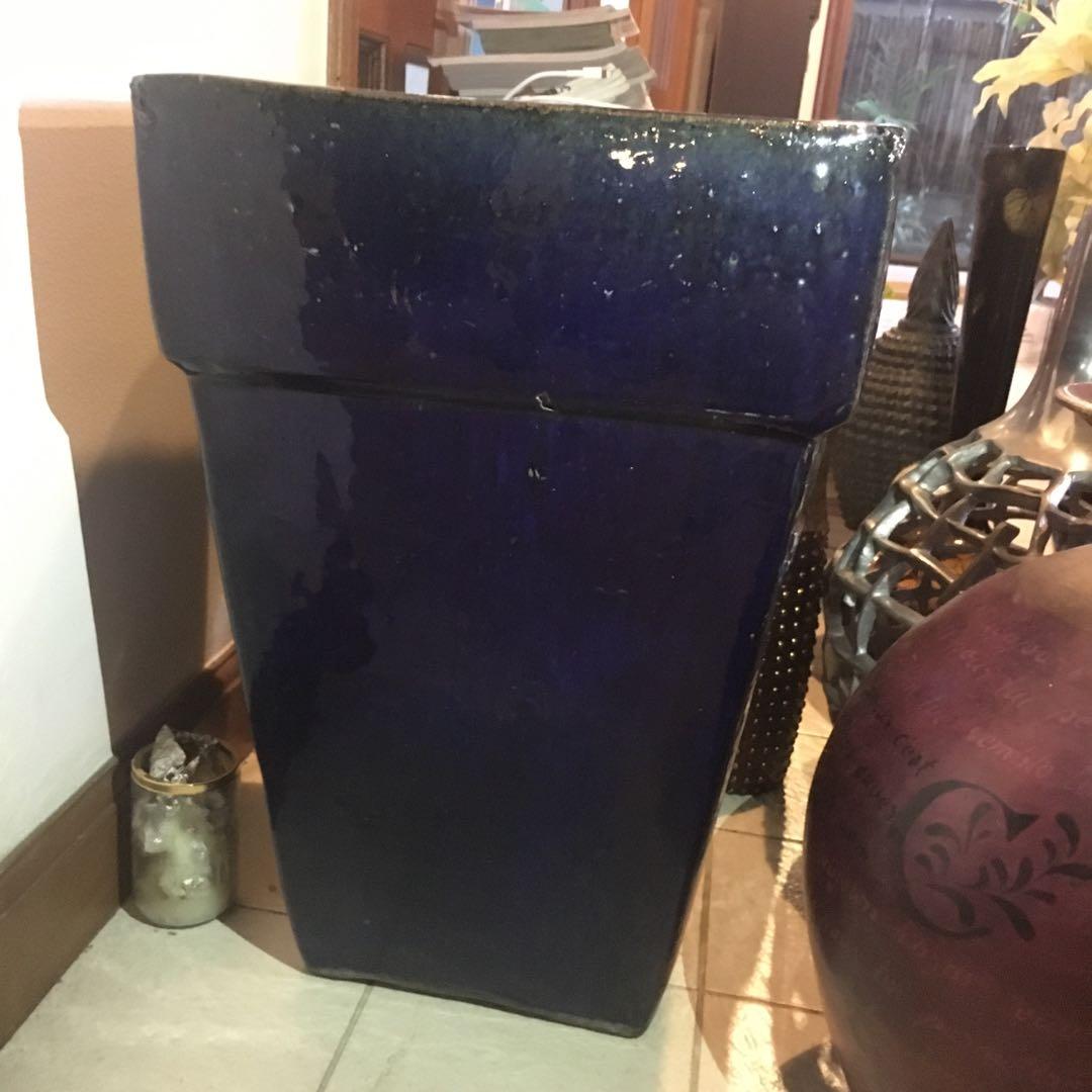 Glossy Navy Blue Handmade Pottery Vase Home Furniture