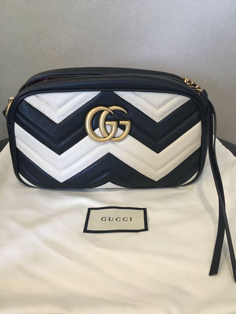 gucci black and white marmont bag