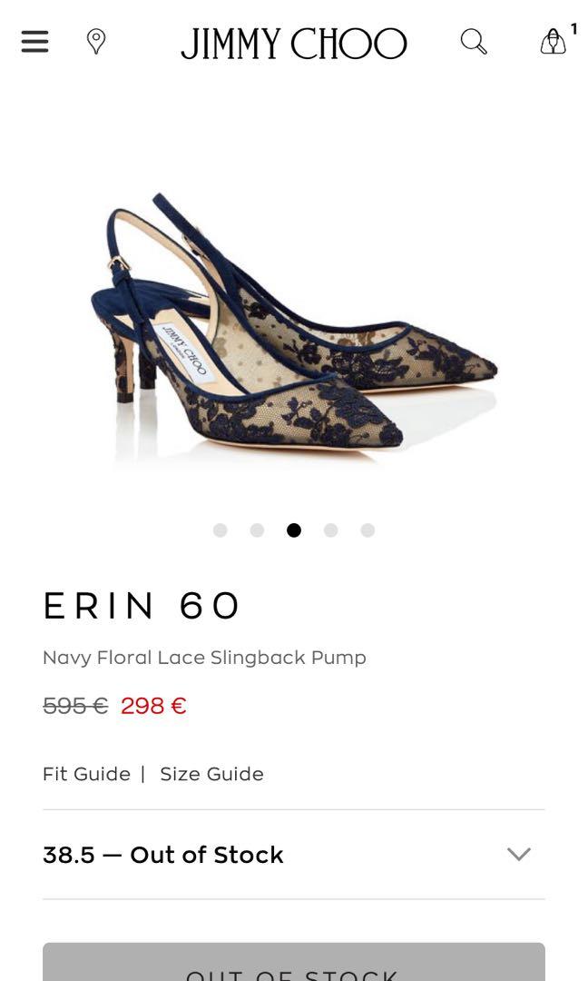 38.5 Jimmy Choo Erin 60 Navy Floral Lace Slingback Pump Women s