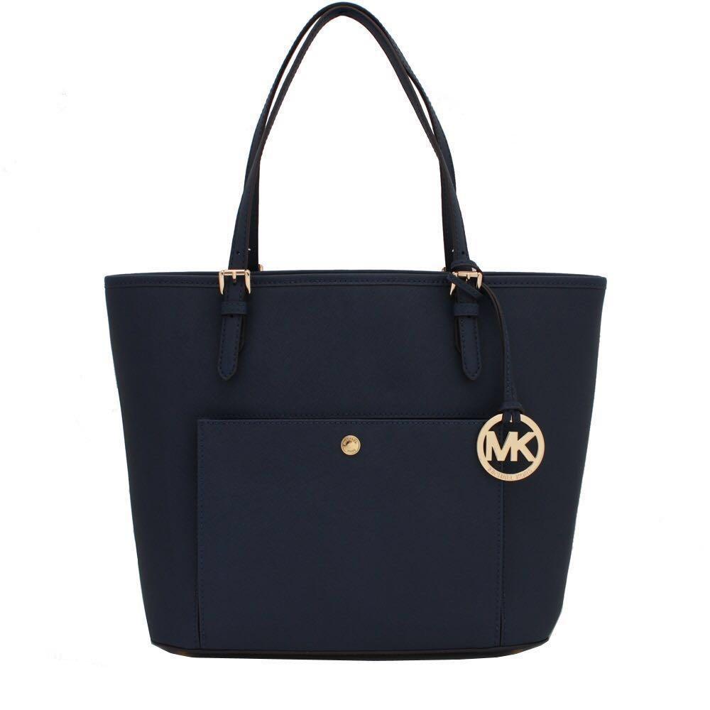 MK Jet Set Medium Saffiano Leather Top-Zip Tote Bag Navy color, Luxury, Bags  & Wallets on Carousell