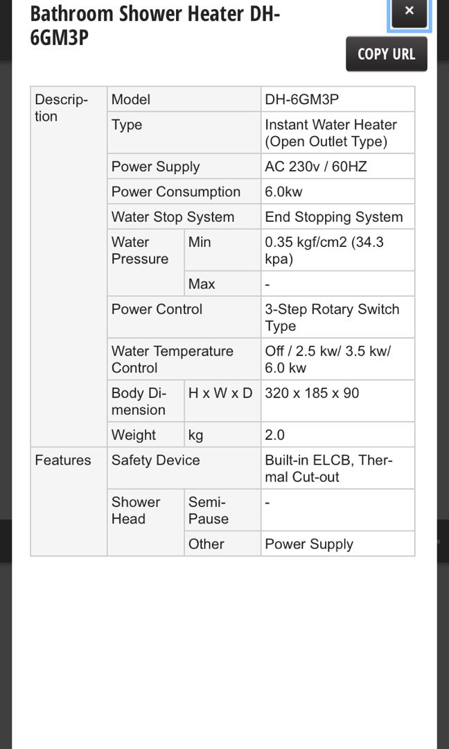Panasonic Water Heater DH-6GM3, TV u0026 Home Appliances, Air Conditioning and  Heating on Carousell