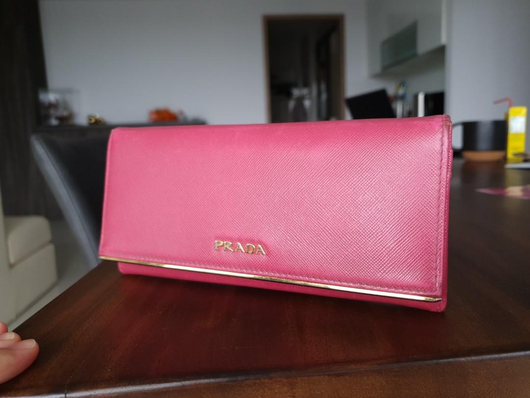 Prada Pink Long Wallet with Gold Rim, Women's Fashion, Bags & Wallets,  Wallets & Card Holders on Carousell