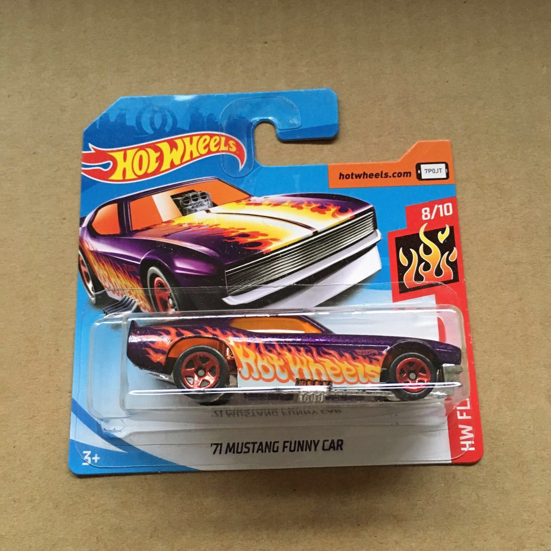 Short Card Hot Wheels '71 Ford Mustang Funny Car Purple Orange Flames Drag,  Hobbies & Toys, Toys & Games On Carousell