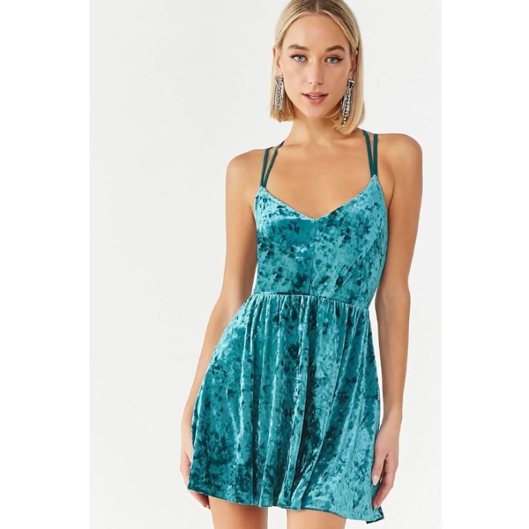 green velvet fit and flare dress