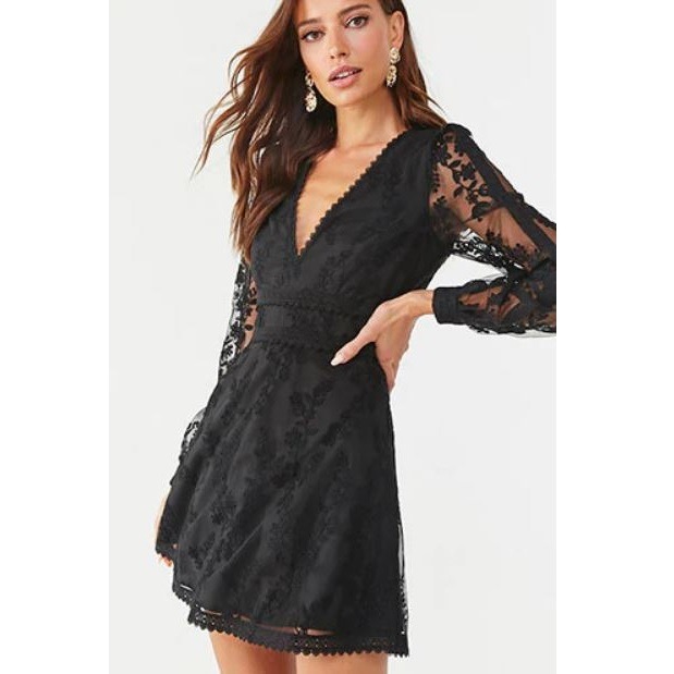 BNWT Forever21 Embroidered Floral Print Mini Dress in Black Women s Fashion Tops Sleeveless on Carousell