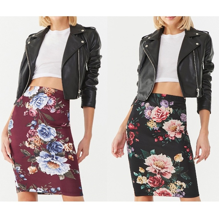 BNWT Forever21 Floral Print Pencil Skirt in Black or Plum Women s Fashion Tops Sleeveless on Carousell