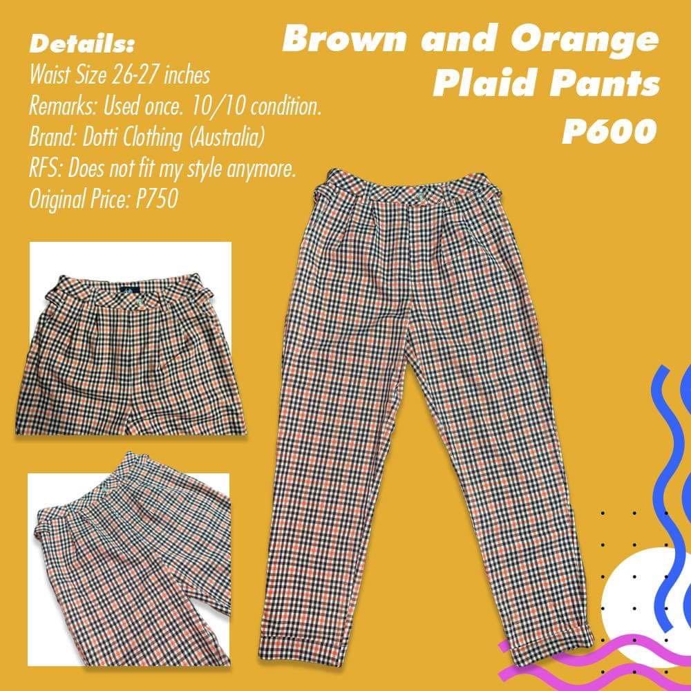 orange plaid pants womens