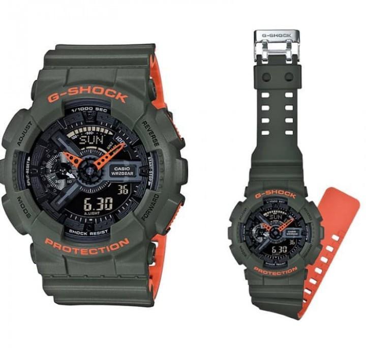 G Shock GA 110 Green Orange Layer Fesyen Pria Jam Tangan di