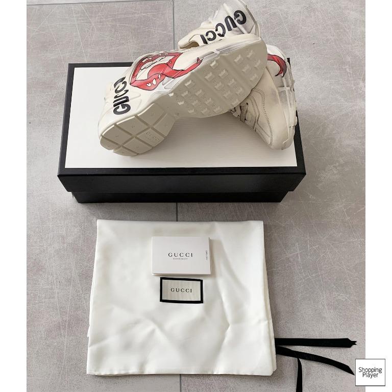 GUCCI Rhyton Printed Distressed Leather Sneakers Red Lips Review