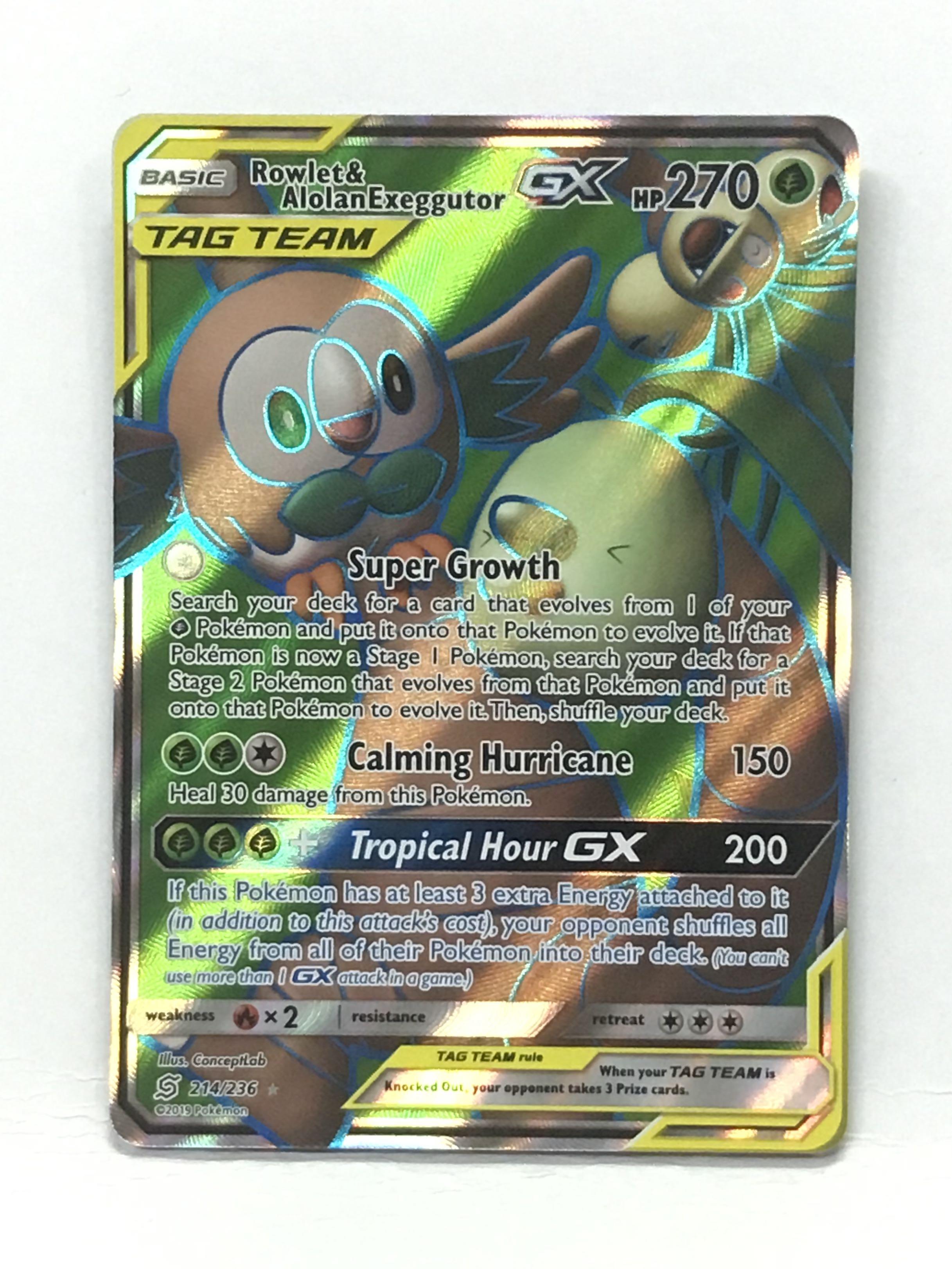 Pokemon Rowlet & Alolan Exeggutor GX - 214/236, Hobbies & Toys, Toys &  Games on Carousell