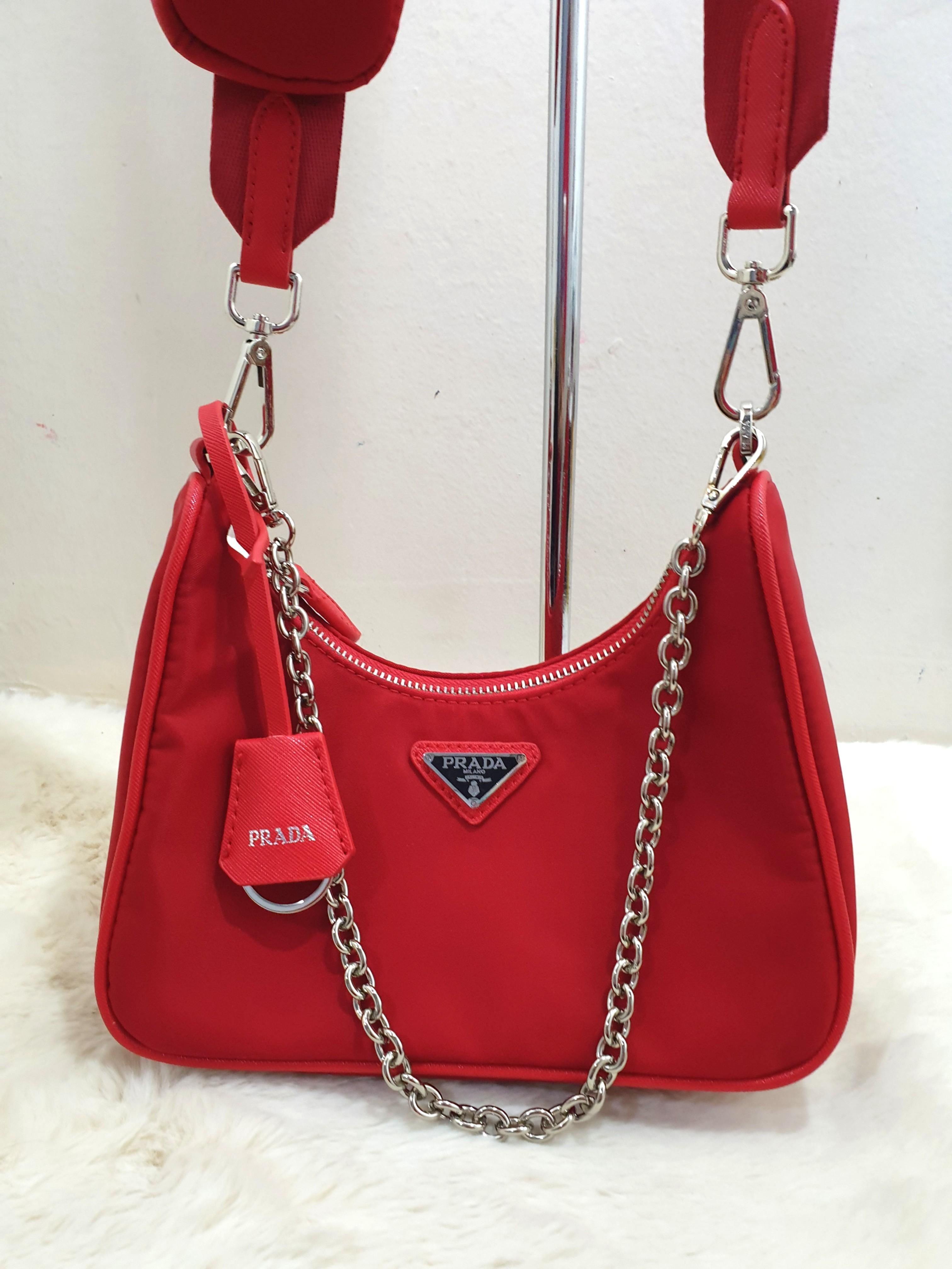 Prada red sling bag, Luxury, Bags 