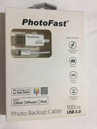 Original PhotoFast Backup / iDrive Charging Cable External Storage / OTG / MFi Certified for Apple iPhone and iPad - 32gb / 64gb capacity