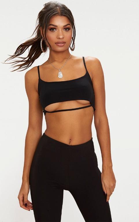 Black Strap Detail Under Bust Crop Top Underboob Pretty Little Thing,  Women's Fashion, Clothes on Carousell
